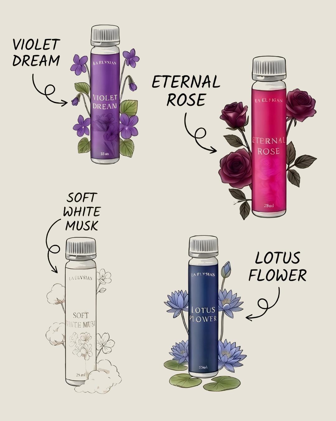 Set di campioni di profumo per bucato Elysian Home – 4 x 25 ml