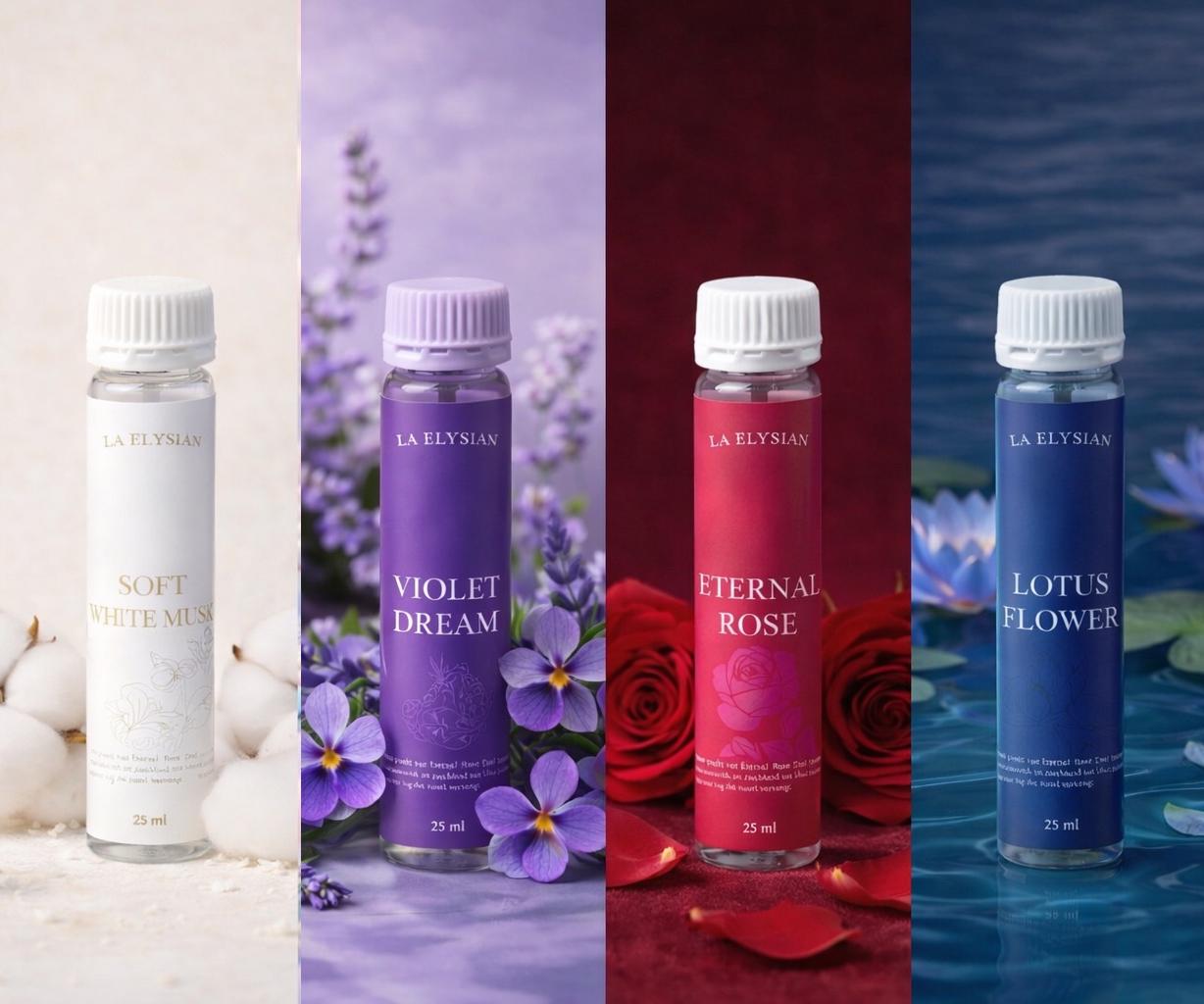 Set di campioni di profumo per bucato Elysian Home – 4 x 25 ml